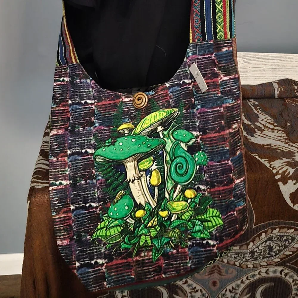Kathmandu Imports Crossbody Bag with Mushrooms Hippie Boho NWT